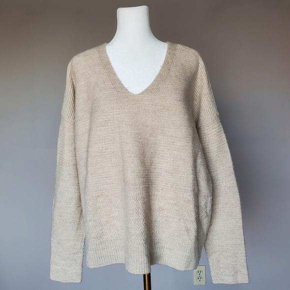 Eileen Fisher Sweaters - Eileen Fisher Wool Yak Alpaca V-Neck Ribbed Knit Normcore Minimalist Sweater L